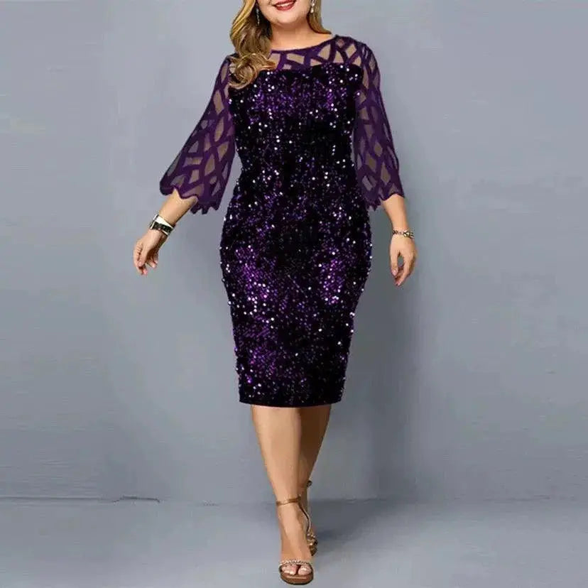Shimmering Sequin Mesh Plus Size Party Dress Elegance