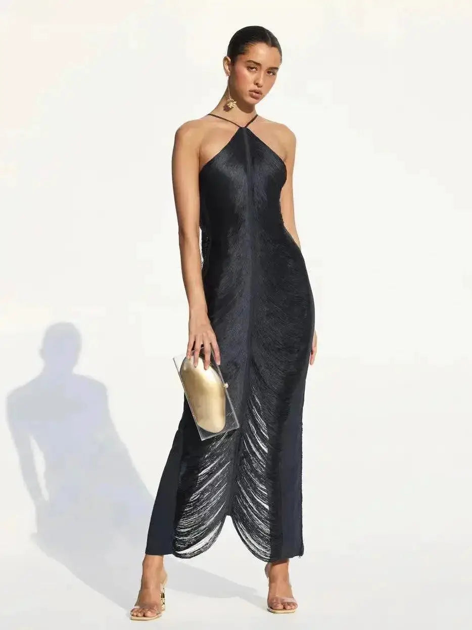 Shiny Metallic Halter Dress Glamorous Clubwear For Nightlife