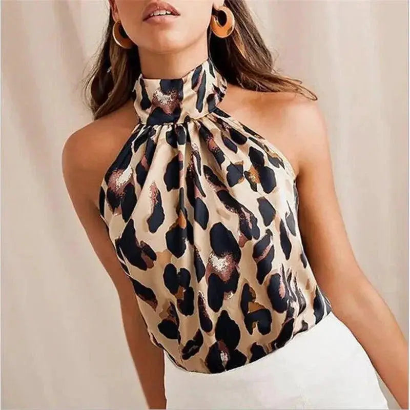 Shiny Halter Neck Tank Top Sexy Club Style Summer Blouse