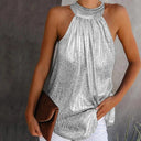 Shiny Halter Neck Tank Top Sexy Club Style Summer Blouse