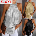 Shiny Halter Neck Tank Top Sexy Club Style Summer Blouse