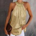 Shiny Halter Neck Tank Top Sexy Club Style Summer Blouse