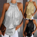 Shiny Halter Neck Tank Top Sexy Club Style Summer Blouse