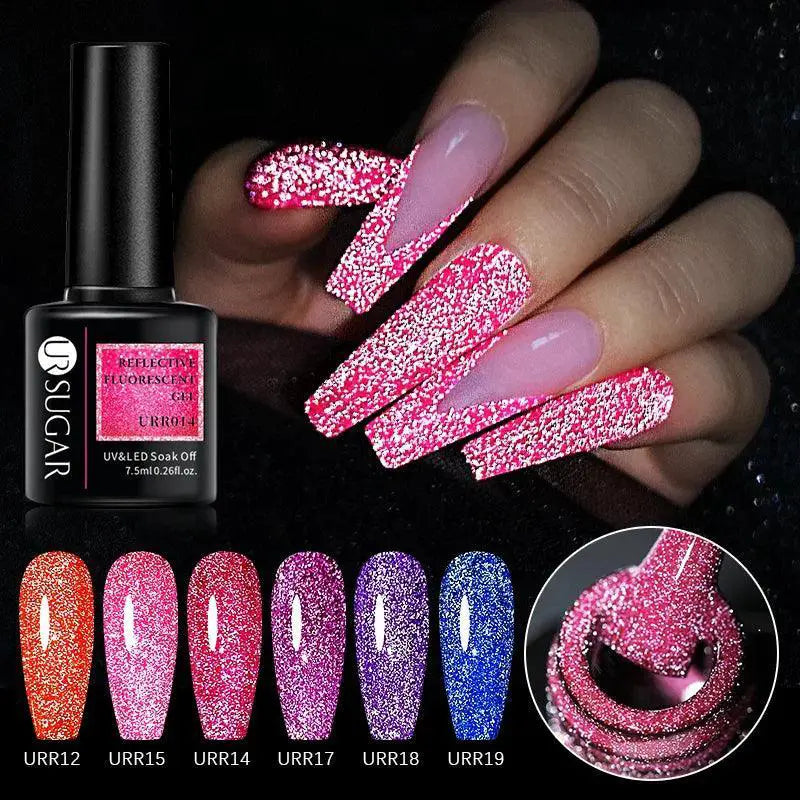 Shiny Pink Red Gel Nail Polish Reflective Lasting Glamour