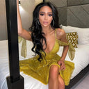 Shiny Sequined V-Neck A-Line Mini Dress for Women