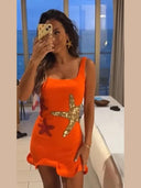 Shiny Spaghetti Strap Bodycon Dress Women's Beach Style