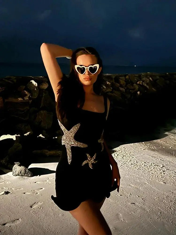 Shiny Spaghetti Strap Bodycon Dress Women's Beach Style