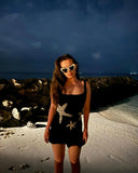 Shiny Spaghetti Strap Bodycon Dress Women's Beach Style