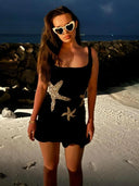 Shiny Spaghetti Strap Bodycon Dress Women's Beach Style