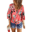 Shiying Fall V-neck Long Sleeve Buckle Loose Shirt for Women