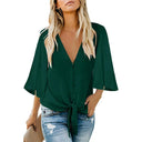 Shiying Fall V-neck Long Sleeve Buckle Loose Shirt for Women