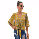 Shiying Fall V-neck Long Sleeve Buckle Loose Shirt for Women