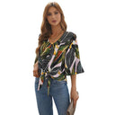 Shiying Fall V-neck Long Sleeve Buckle Loose Shirt for Women