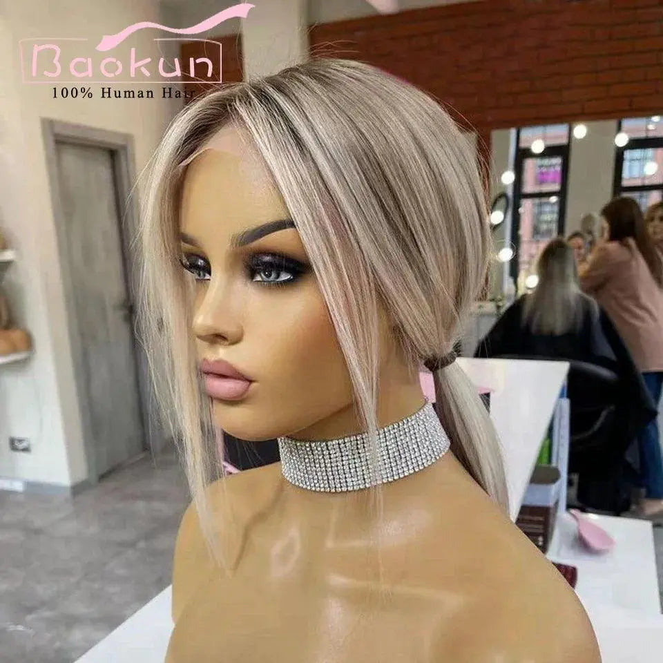 Short Ash Blonde Lace Front Wig 13x4 Human Hair Bob