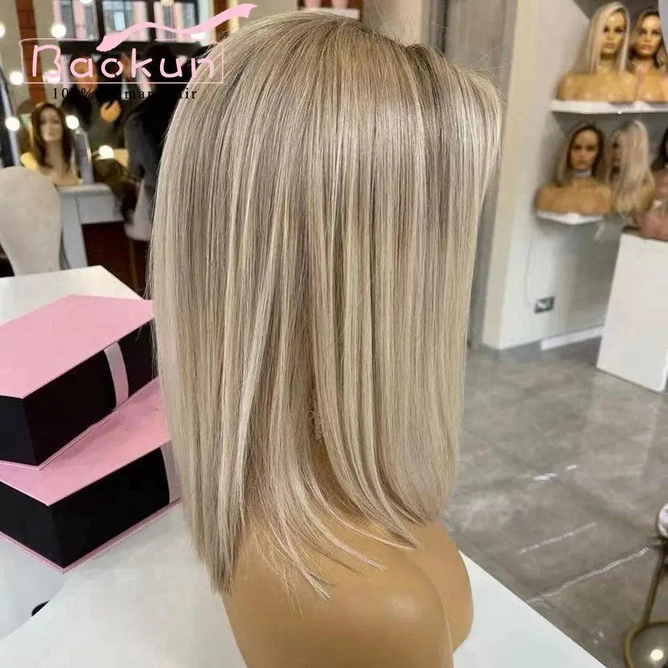 Short Ash Blonde Lace Front Wig 13x4 Human Hair Bob