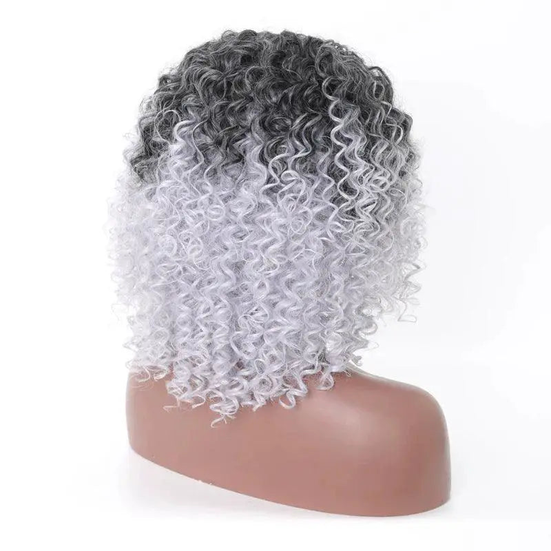 Short Curly Granny Grey Wig Elegant European American Style
