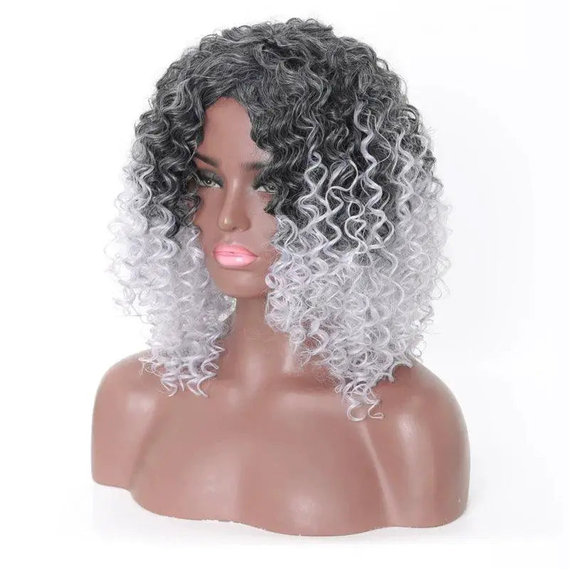 Short Curly Granny Grey Wig Elegant European American Style