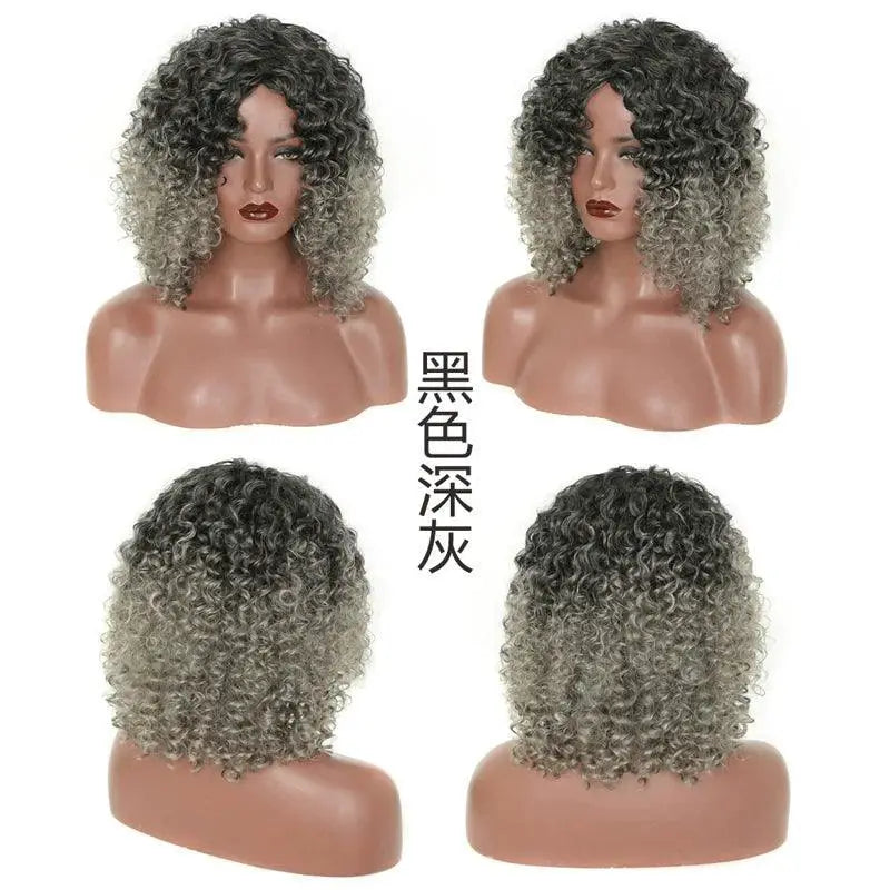 Short Curly Granny Grey Wig Elegant European American Style
