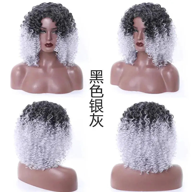 Short Curly Granny Grey Wig Elegant European American Style