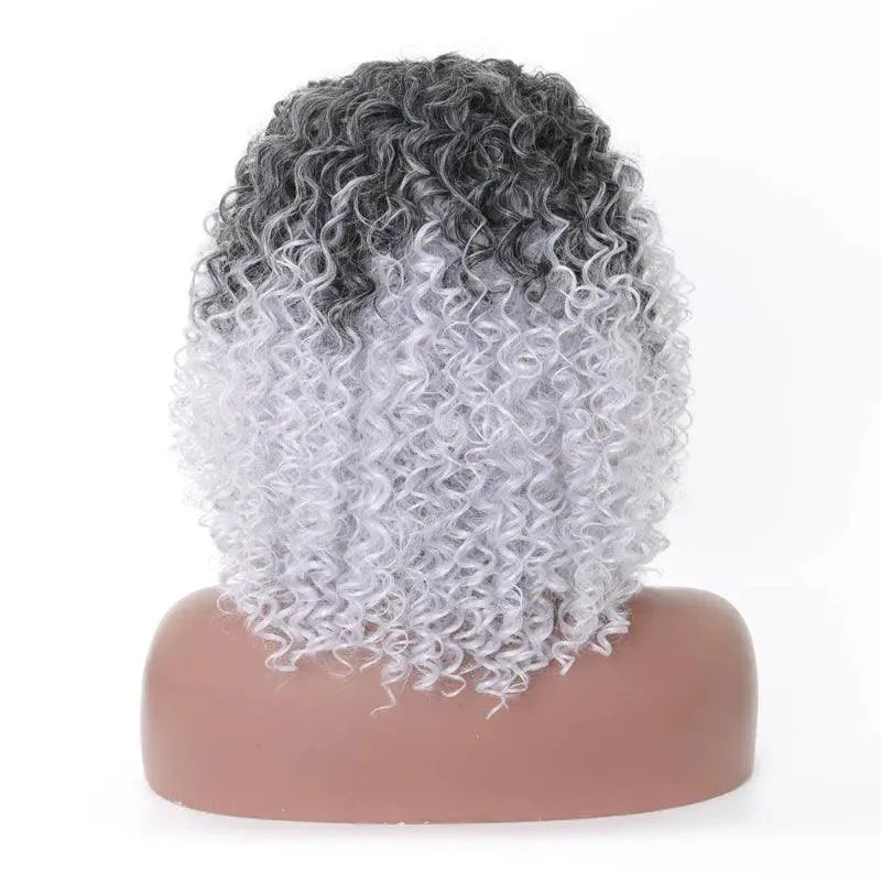 Short Curly Granny Grey Wig Elegant European American Style
