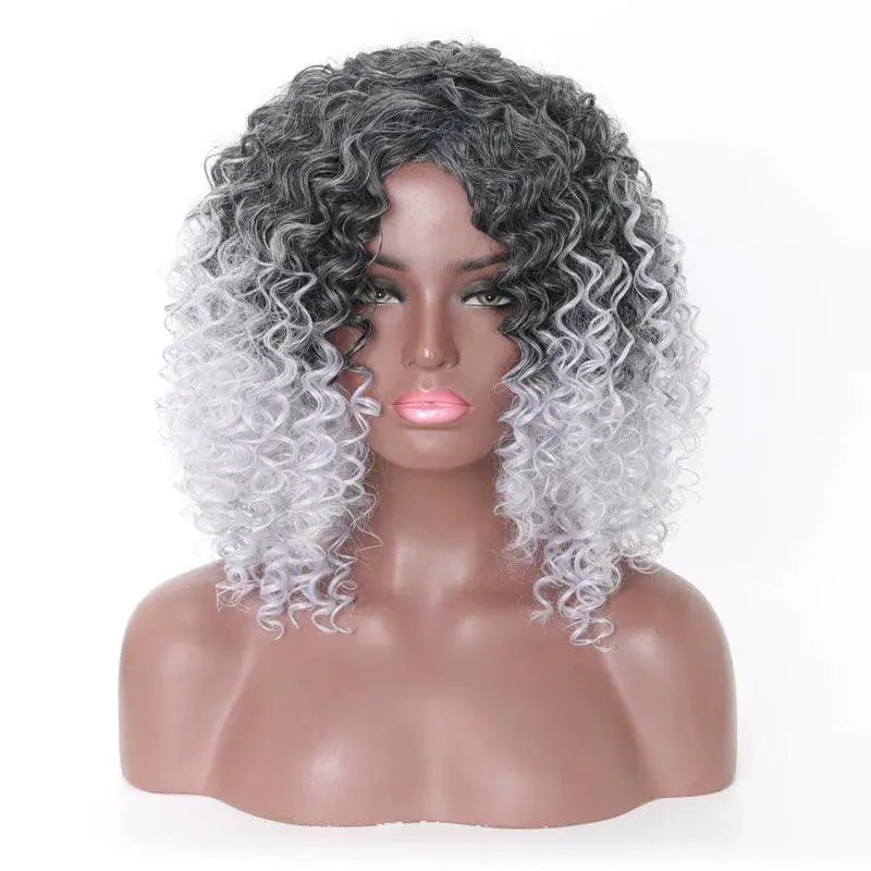 Short Curly Granny Grey Wig Elegant European American Style