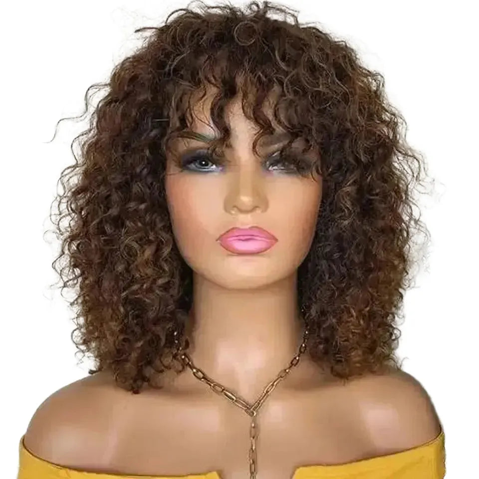 Natural Look Wig for Events Curly Bob — Highlight color