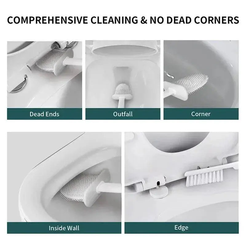 Silicone Toilet Brush Set With Holder For Easy WC Cleaning