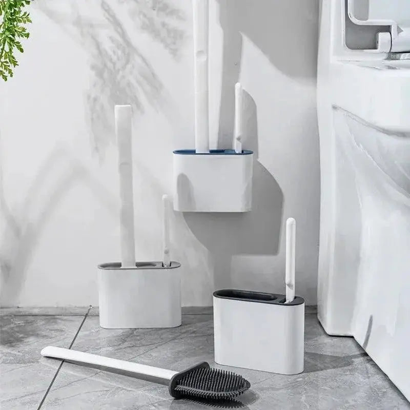 Silicone Toilet Brush Set With Holder For Easy WC Cleaning
