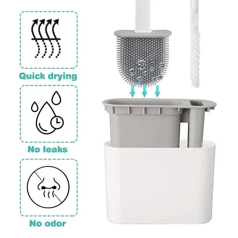 Silicone Toilet Brush Set With Holder For Easy WC Cleaning