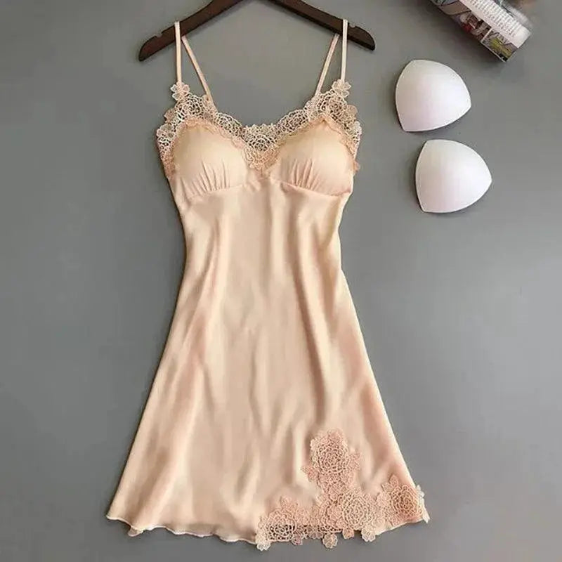 Silk Suspender Nightdress Elegant V Neck Lace Robe Set