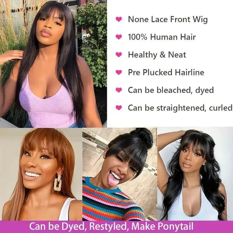Silky Straight Peruvian Remy Human Hair Wigs With Bangs