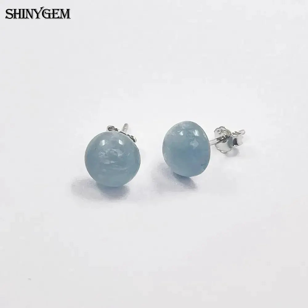 925 Silver Aquamarine Amethyst Stud Earrings Natural Stone - OurLum.com