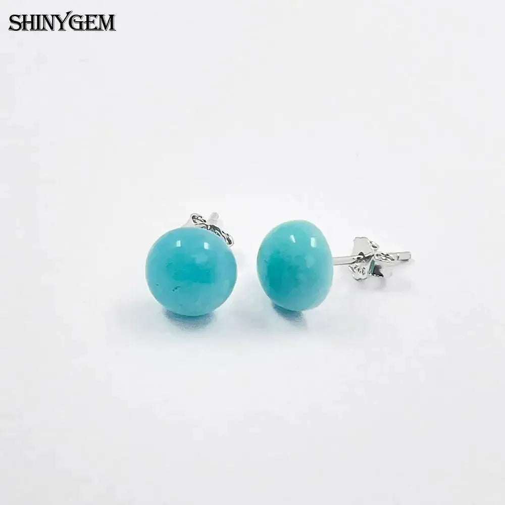 925 Silver Aquamarine Amethyst Stud Earrings Natural Stone - OurLum.com