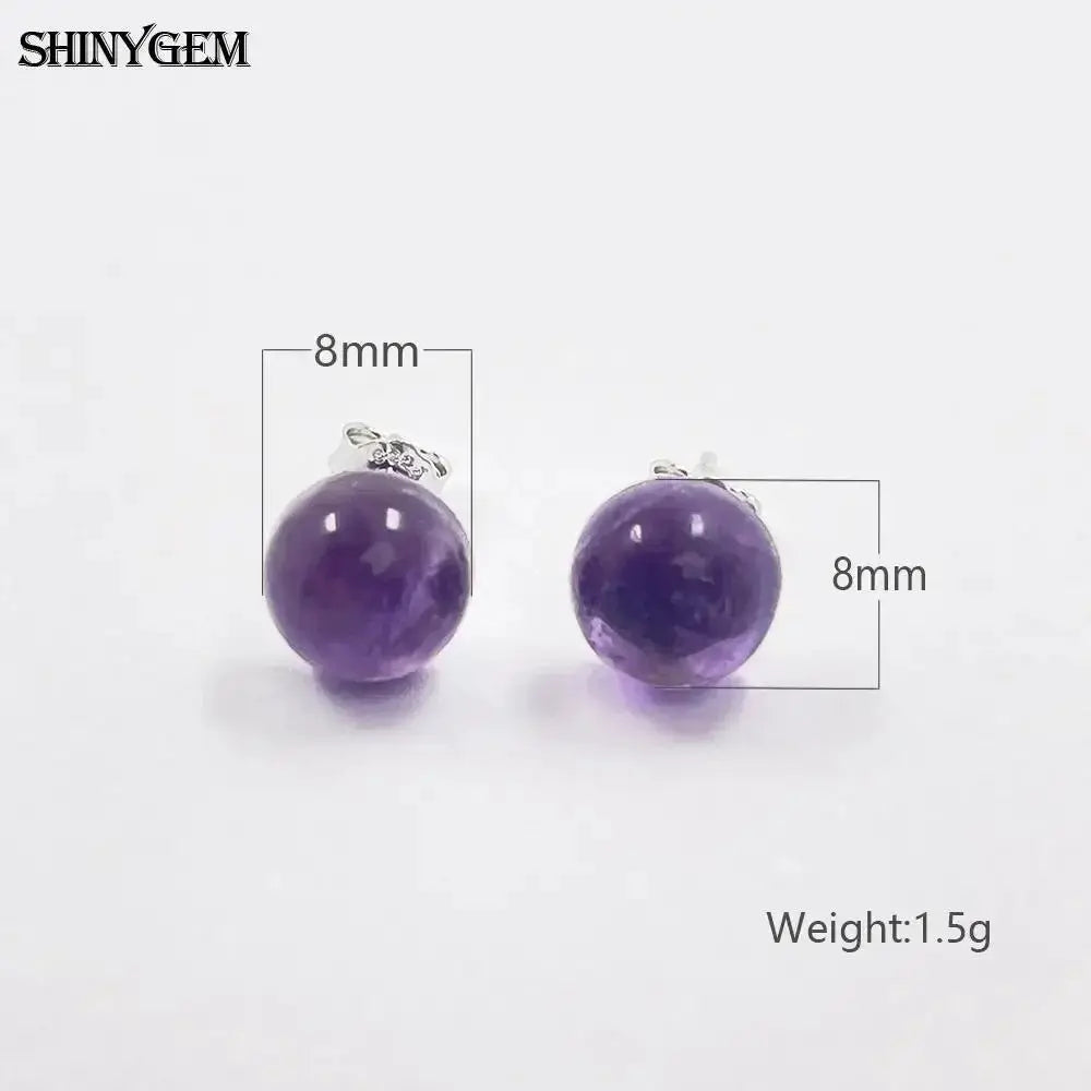 925 Silver Aquamarine Amethyst Stud Earrings Natural Stone - OurLum.com