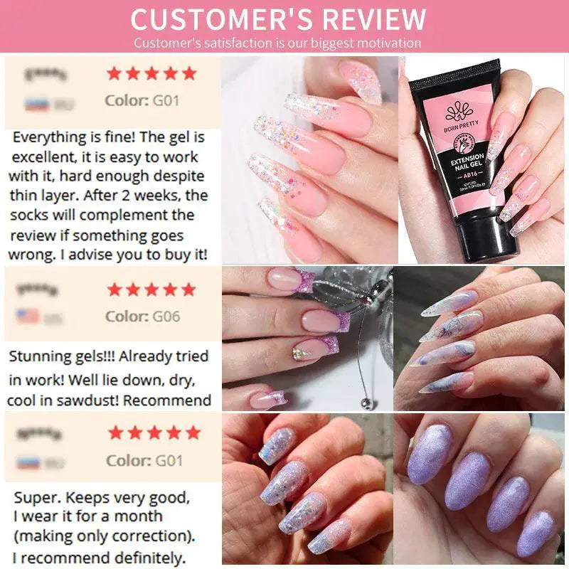 Silver Pink Gel Nail Kit With Acrylic Extension Sparkle