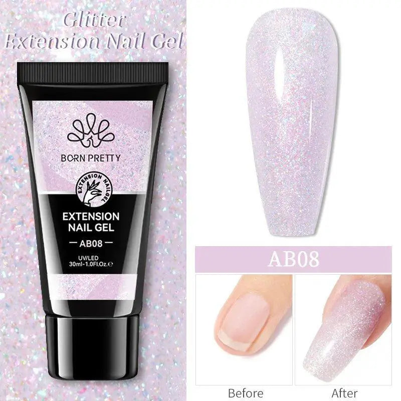 Silver Pink Gel Nail Kit With Acrylic Extension Sparkle
