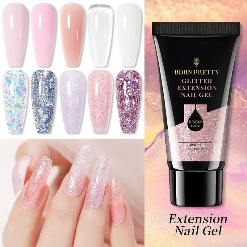 Silver Pink Gel Nail Kit With Acrylic Extension Sparkle