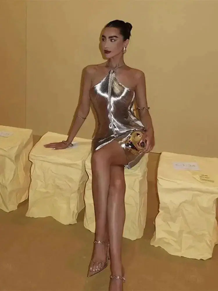 Silver Sparkle Off Shoulder Mini Dress Stylish Elegance