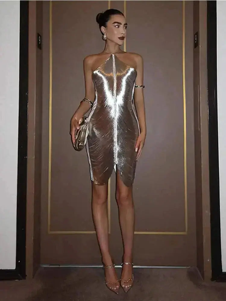 Silver Sparkle Off Shoulder Mini Dress Stylish Elegance
