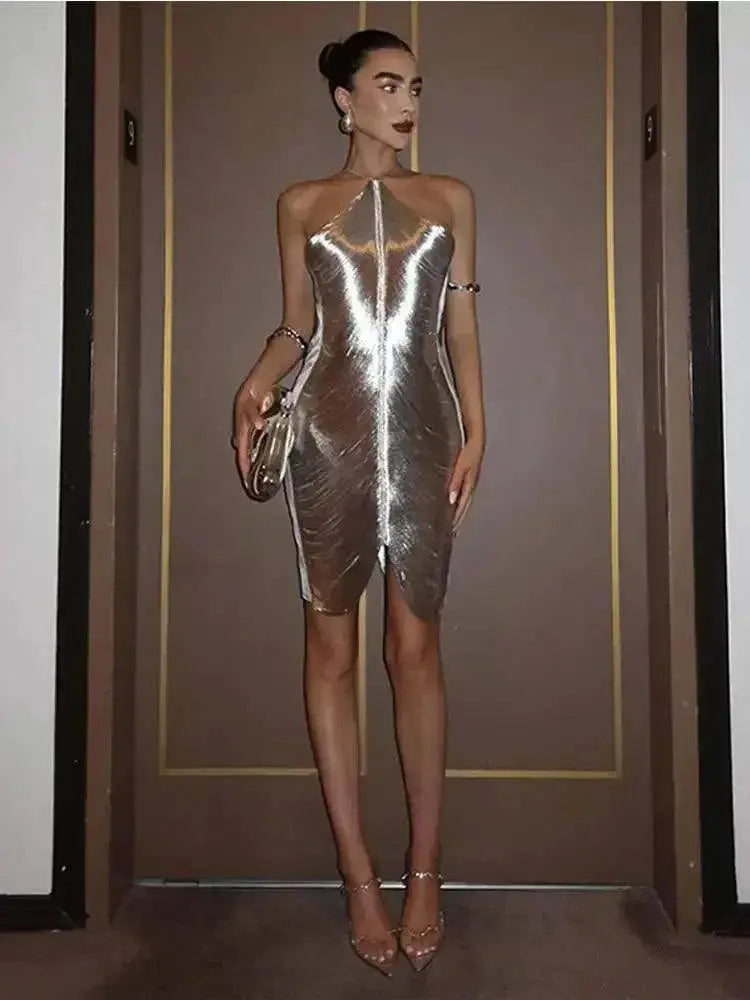 Silver Sparkle Off Shoulder Mini Dress Stylish Elegance