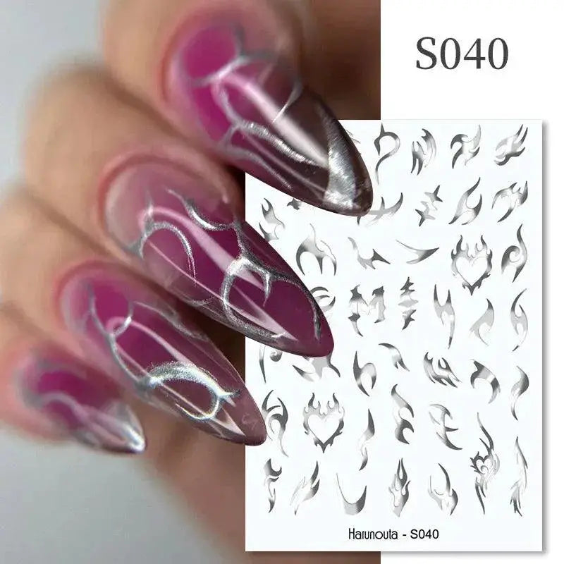 Silver Tribal 3D Nail Art Sticker Set Elevate Your Style