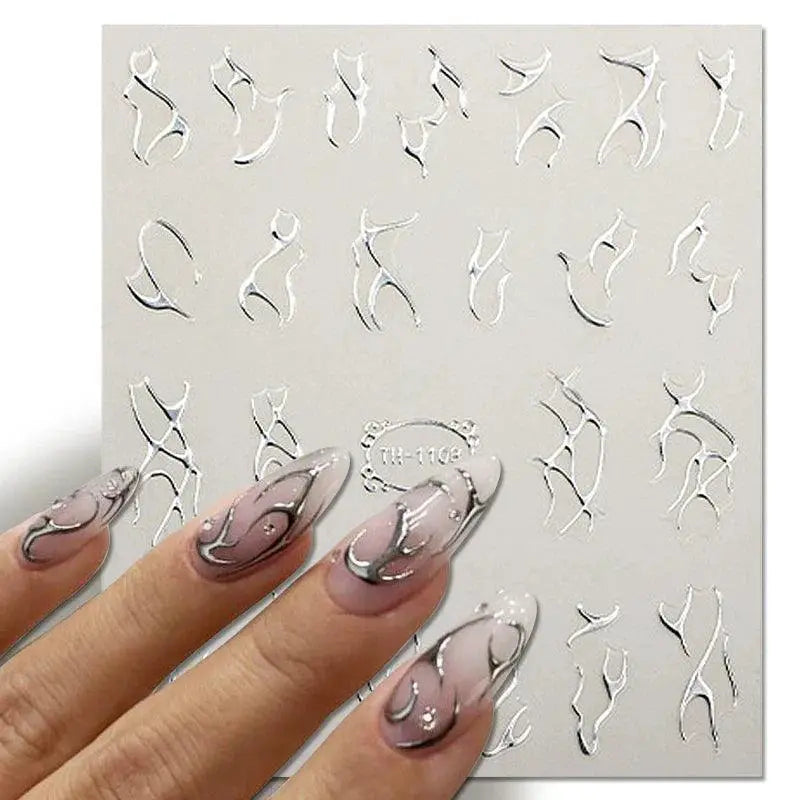 Silver Tribal 3D Nail Art Sticker Set Elevate Your Style