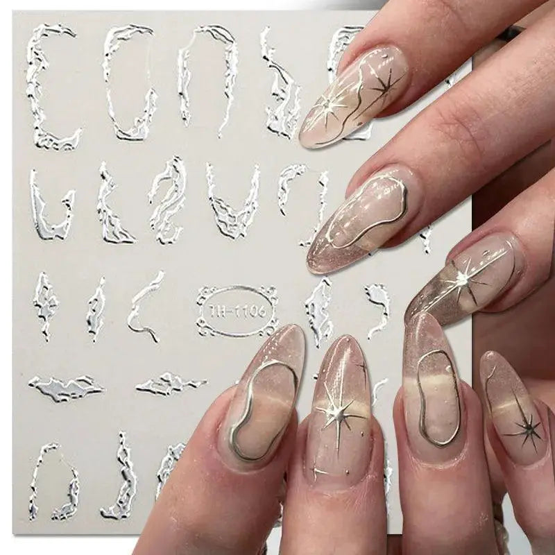 Silver Tribal 3D Nail Art Sticker Set Elevate Your Style
