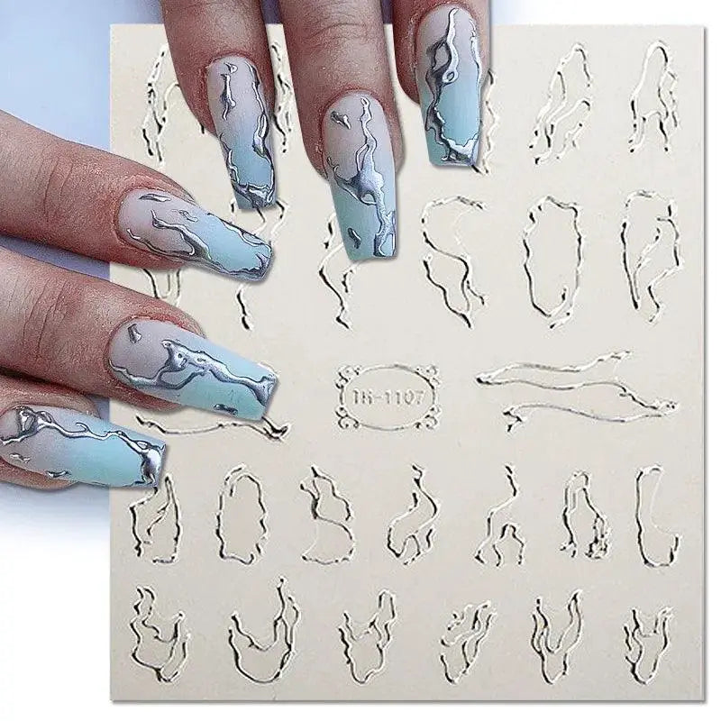 Silver Tribal 3D Nail Art Sticker Set Elevate Your Style