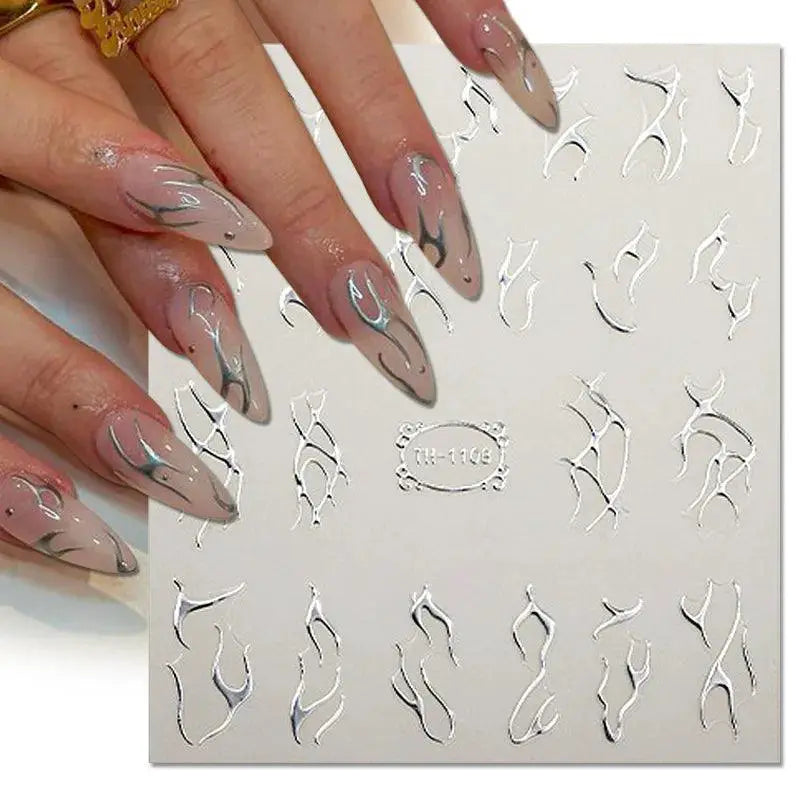 Silver Tribal 3D Nail Art Sticker Set Elevate Your Style