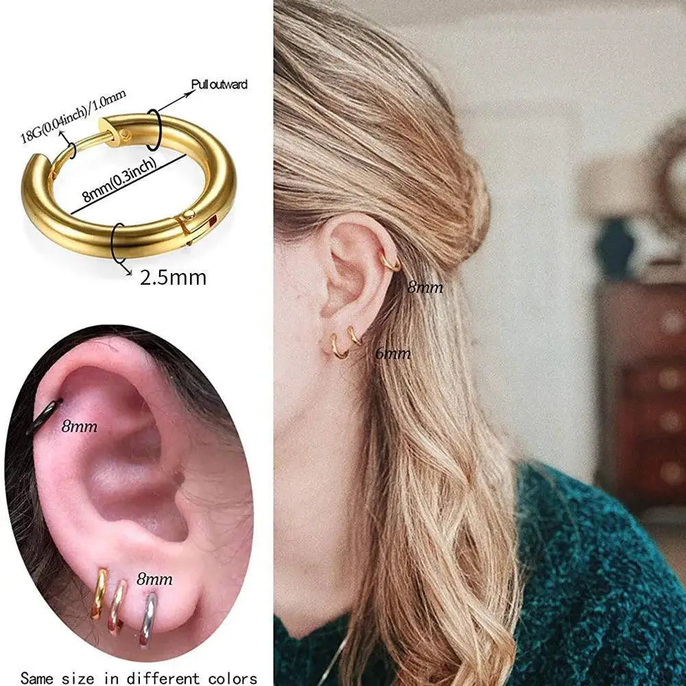 Simple Stainless Steel Hoop Earrings For Cartilage Piercings