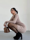 Skinny Hip Bell-Sleeve Dress Flared Sleeve Elegance Style