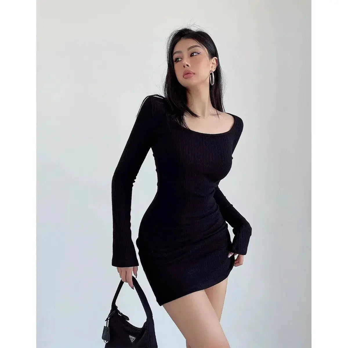 Skinny Hip Bell Sleeve Dress Flared Sleeve Elegance