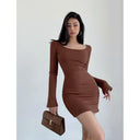 Skinny Hip Bell-Sleeve Dress Flared Sleeve Elegance Style