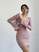 Skinny Hip Bell-Sleeve Dress Flared Sleeve Elegance Style